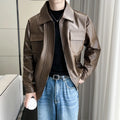 High-quality men's PU leather solid color windproof, waterproof jacket, daily fashion casual outerwear,  zipper leather jacket.