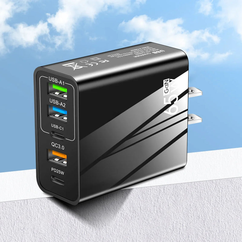 5 Ports 65W USB Type C Fast Charging Charger QC 3.0 Phone Adapter  For iPhone 15 Huawei Xiaomi Samsung EU/US Plug Wall Charger