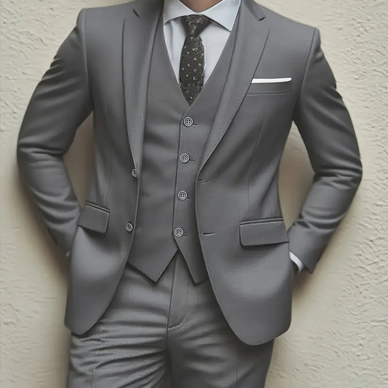 Men's 3pcs Suit Set, Jacket + Vest + Pants, Fashionable High-Quality, Suitable for Weddings, Parties and Formal Occasions