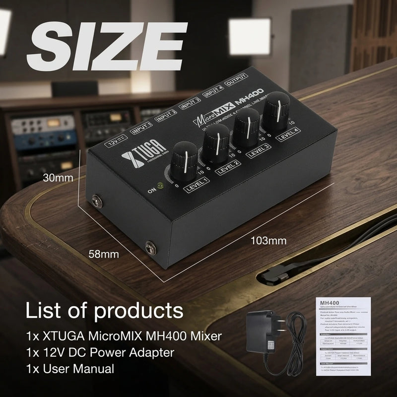 Mini Mixing Console 4 Channel Audio Mixer Mobile Recording Soundcard Studio Podcasting Live Streaming Equipment MH400