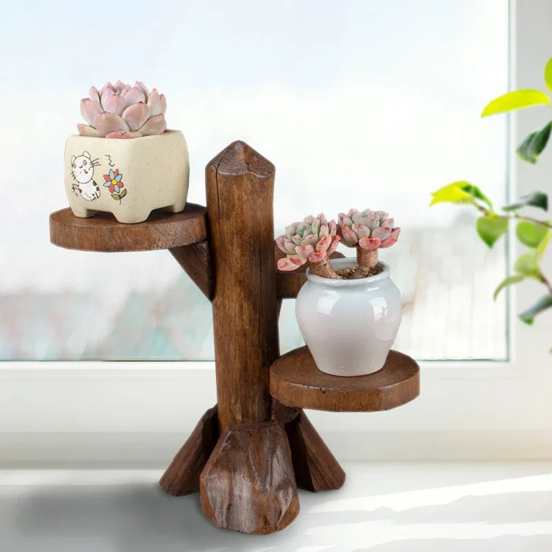 Handmade Wood Plant Stand for Succulents Living Room Desktop Balcony Bay Window Pure Crafted Plant Holder Decor