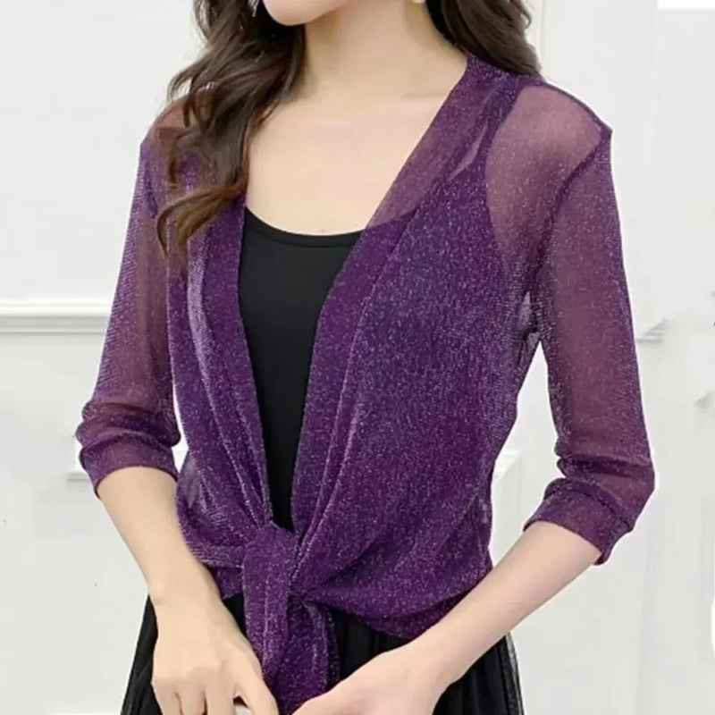 Women's Sparkling Lace - Up Cardigan Summer Sheer Cover Up - View 3 | SAMAG