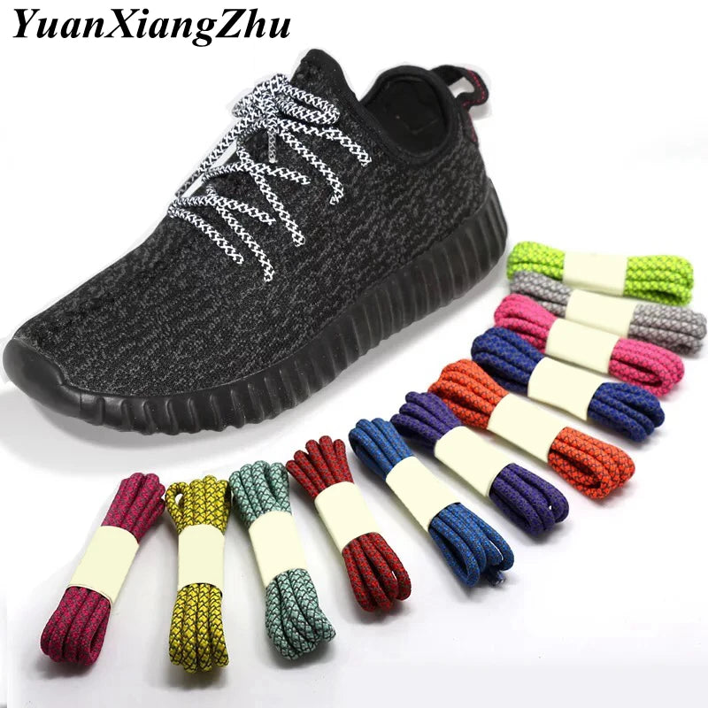 1Pair 19 Colors 3M Reflective Shoelaces Round Sneakers Shoe Laces Kids Adult Outdoor Sports Shoelaces Length 100 120 140 160CM