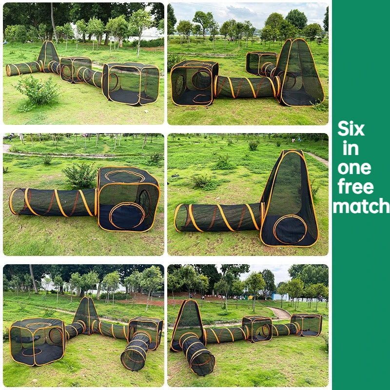 6-in-1 Portable Outdoor Pet Tame Cage Tunnels Houses Portable Foldable Kit for Cats Dogs Enclosure Play Tent Pen Pet Products