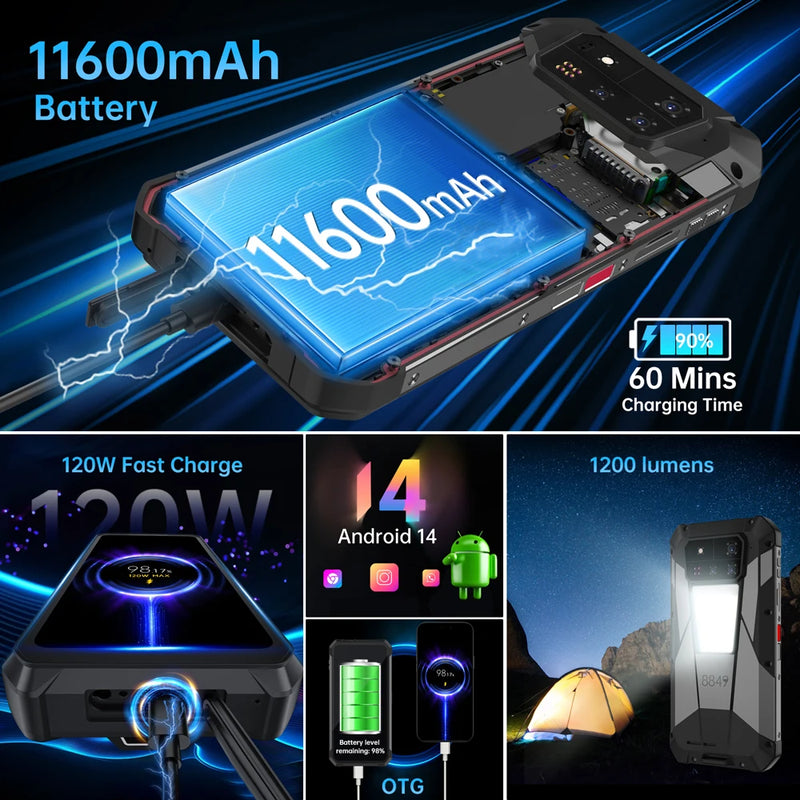 Unihertz by 8849 Tank 4 pro 5G Phone Built-in 720P Projector Dimensity 8300 16GB/18GB 3k AMOLED 11600mAh IP68/IP69