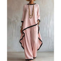 Women's Contrast Patchwork Two Piece Set Autumn O-neck Long Sleeve Irregular Extended Top + Wide Leg Pants Casual Matching Sets