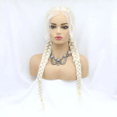 Sylvia Wigs60#Color Platinum Blonde Double Braid Synthetic Blonde Lace Front Braid Wigs  Hair Heat Resistant Fiber Braid