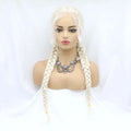 Sylvia Wigs60#Color Platinum Blonde Double Braid Synthetic Blonde Lace Front Braid Wigs  Hair Heat Resistant Fiber Braid