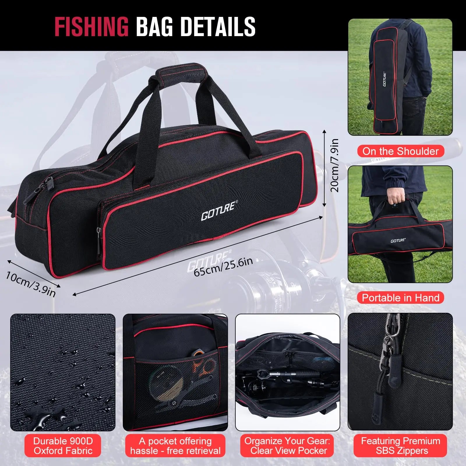 Goture Spinning Reel and Rod Combo Set Portable 1.98-2.1m Fishing Rod and 3000 Spinning Reel with Zippered Storage Bag Tackle