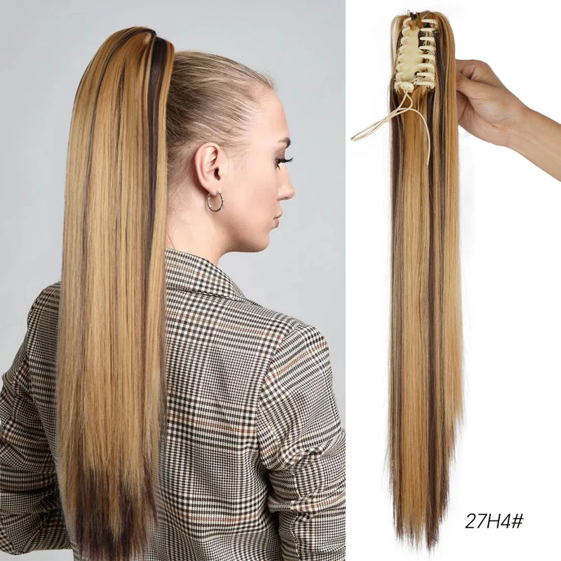 Synthetic Claw Clip On Ponytail Extension 22Inch Long Straight Wavy Ponytail Hair Ponytail With Claw Clip On Ponytail For Women