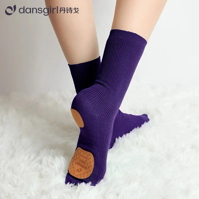 Professional Dance Socks Cotton Mid-tube Bottom Modern Dance Sock Non-slip Silicone Indoor Fitness Socks Floor Socks Dance Sport