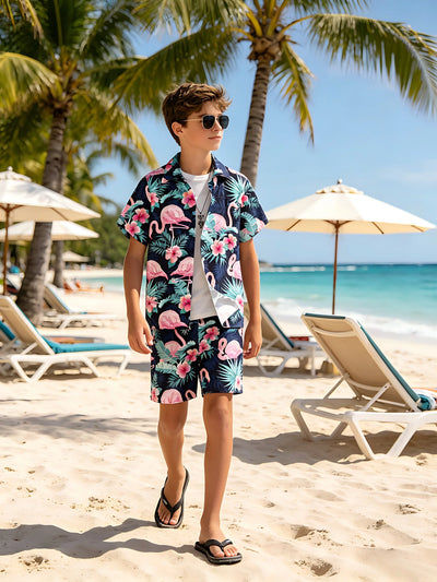 Tween Boys Hawaiian Vacation Style Short Sleeve Shirt | SAMAG