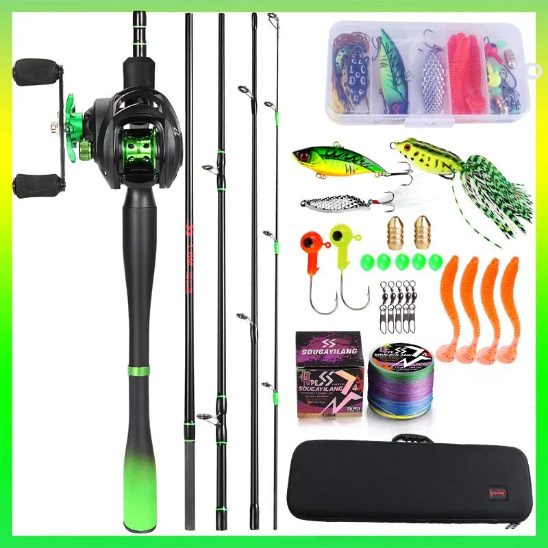 Sougayilang Fishing Rod Reel Combo 1.8~2.4m Ultralight Carbon Fiber Casting Rod and Baitcasting Reel Max Drag 10Kg for Bass