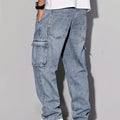Men's American Retro Casual Cargo Jeans, Loose Fit, Solid | SAMAG