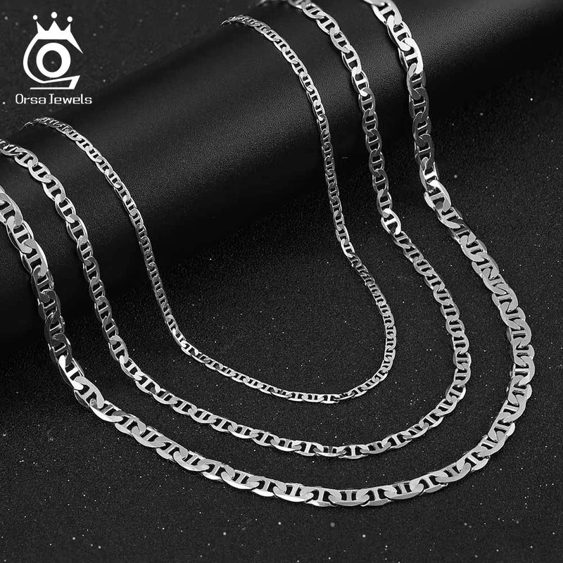 ORSA JEWELS 100% 925 Sterling Silver Link Chain Necklaces Minimalism Snake/Paperclip/Box/Figaro/Chopin/Cuban Chains 40-60cm