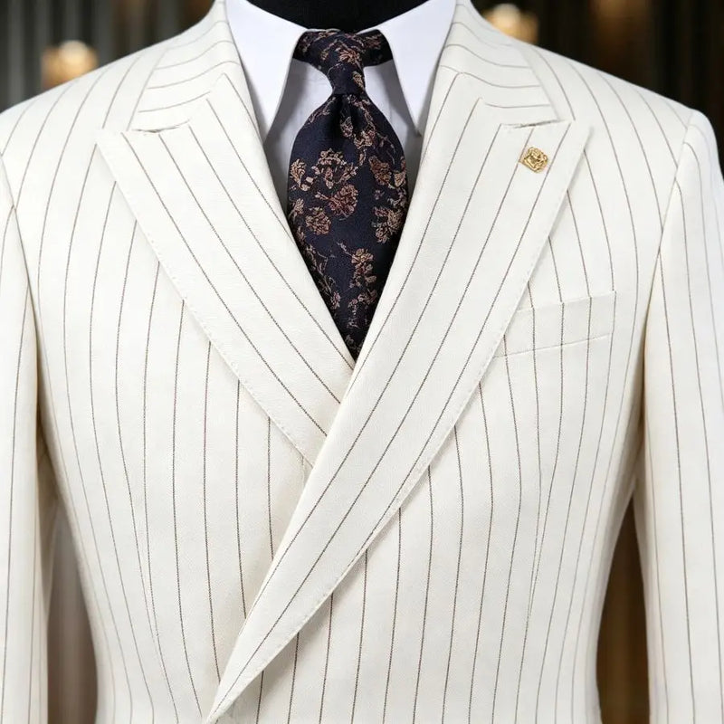 Pinstripe Men Suits for Wedding Party Slim Fit Groom Tuxedo 2 Pieces Single Button Custom Made Male Fashion Suit Jacket Pants