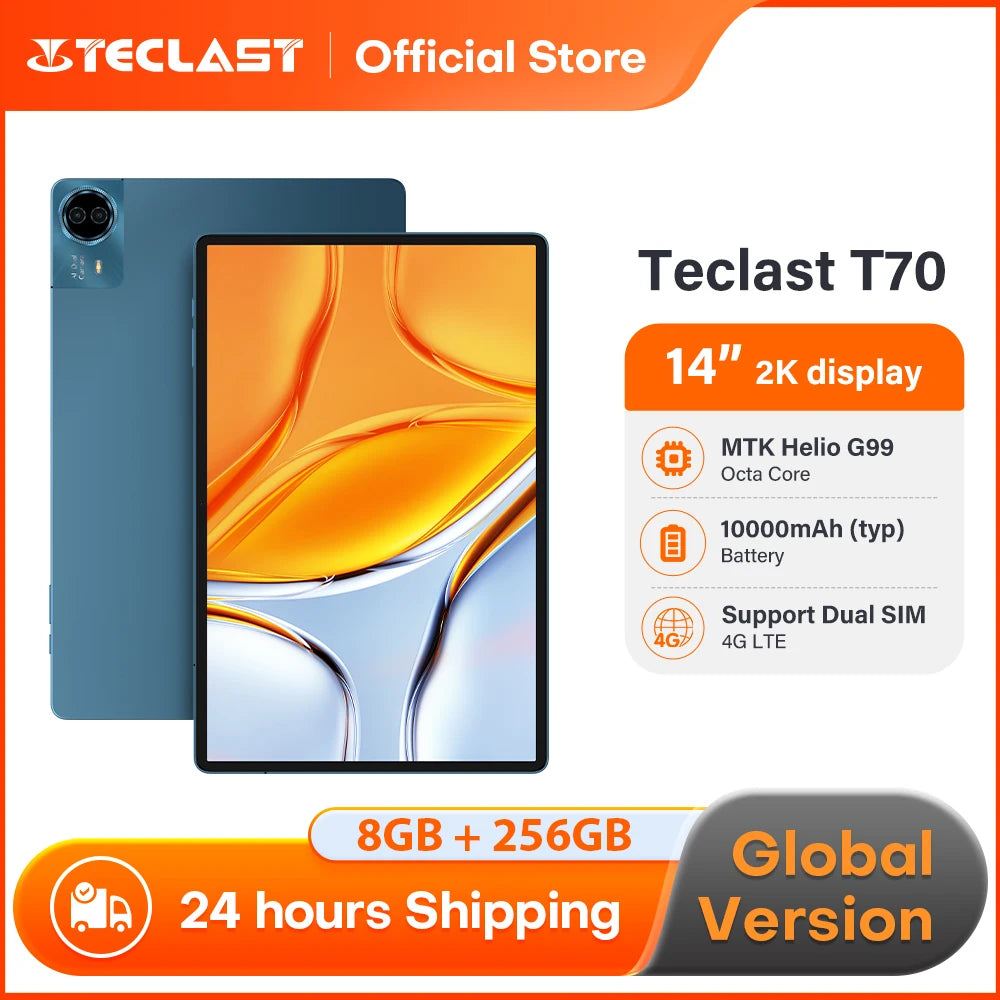 Teclast T70 Tablet 14" FHD Display Android 14 MTK Helio G99 8GB+256GB 10000mAh Battery 18W 4G LTE Global Version