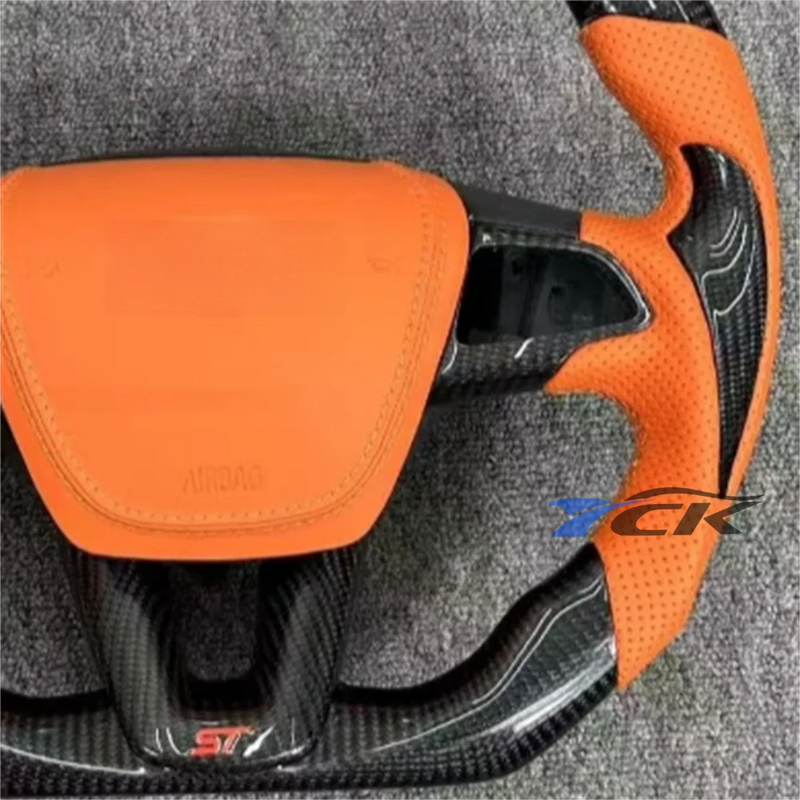 Customized Black Carbon Fiber Orange Leather Steering Wheel for 2015 2016 2017 2018 Ford Focus  car accessories