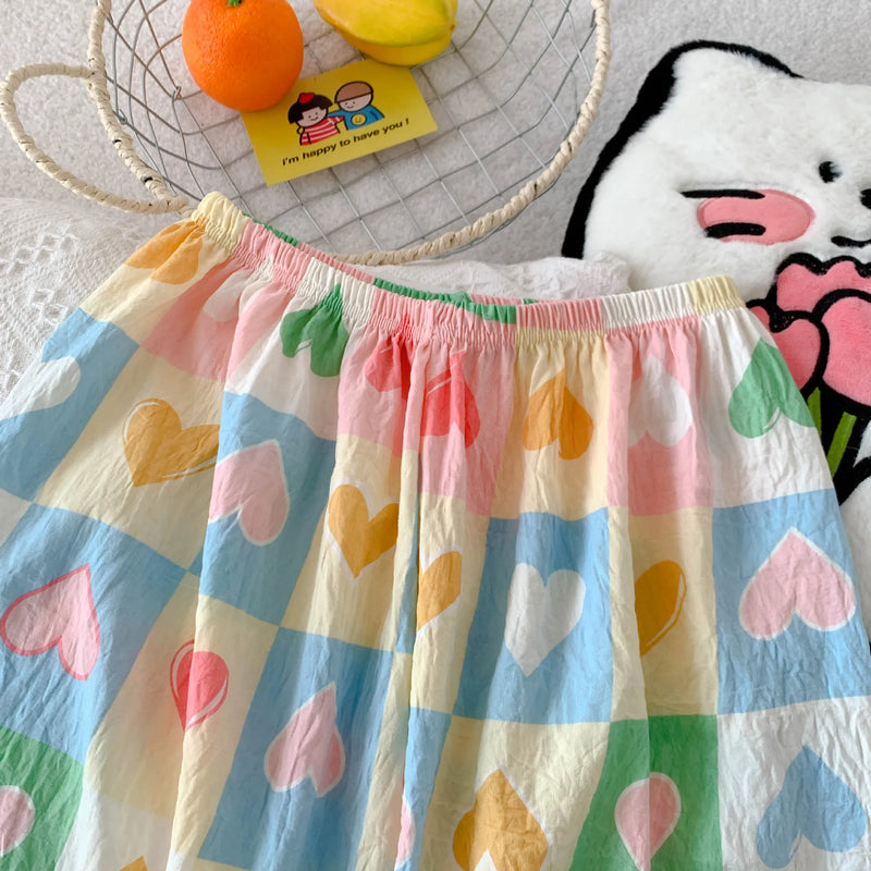 Cartoon Hello Kitty Summer Cardigan Lapel Women's Pajama Set Cloud Cotton Cute Printed Casual Loungewear Three-piece Set