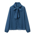 Women Polka Dot Print Blouse Casual High Collar Long - View 8 | SAMAG