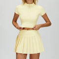 VITALINOVO Tennis Skirt Sets for Women Zipper V Neck Shirts Top Matching High Waisted Pleated Athletic Workout Golf Skort Women