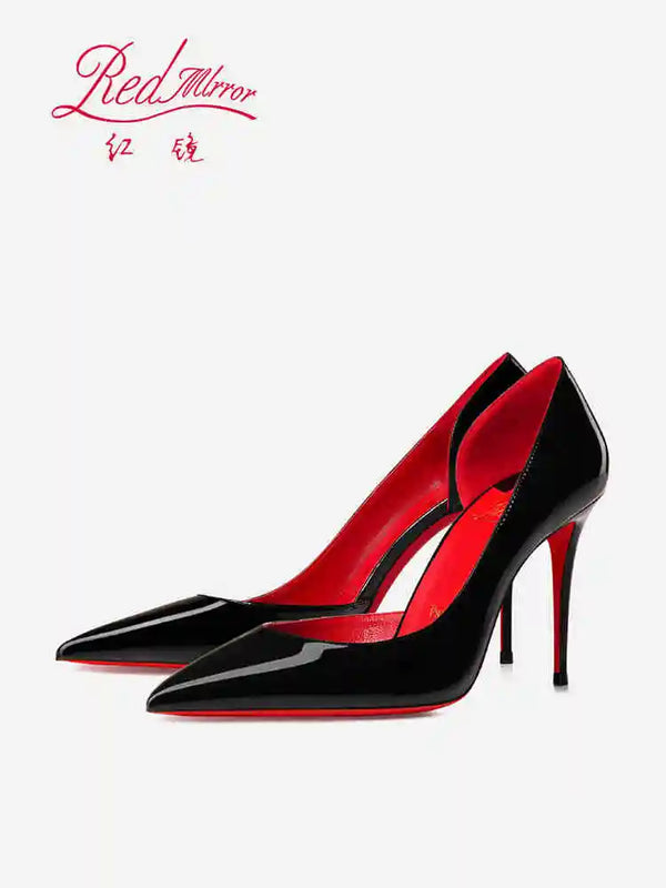 Elegant Hollow Women's High Heels 2026 Luxury Brand Black Pointed Toe Pumps Red Shiny Bottoms Sexy Fashion Ladies Shoes Women