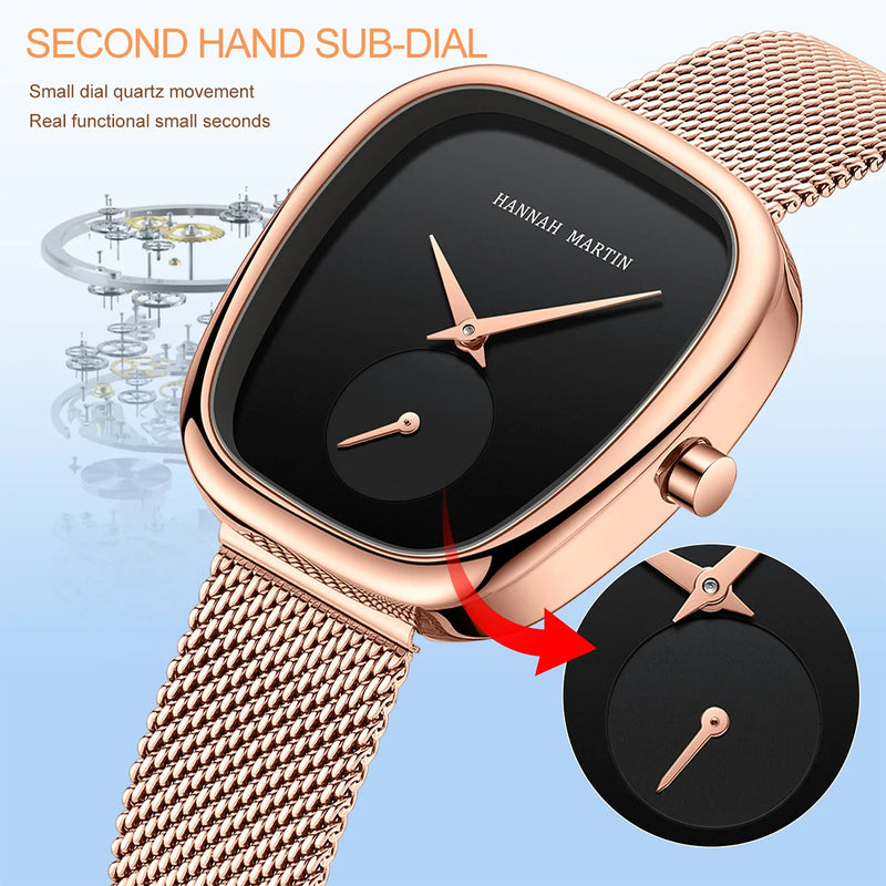 Local Shipping Women Watch With Stainless Steel Mesh Strap 34mm Rose Gold Dial Oval Clock Creative Timing - Visuel 2 | SAMAG