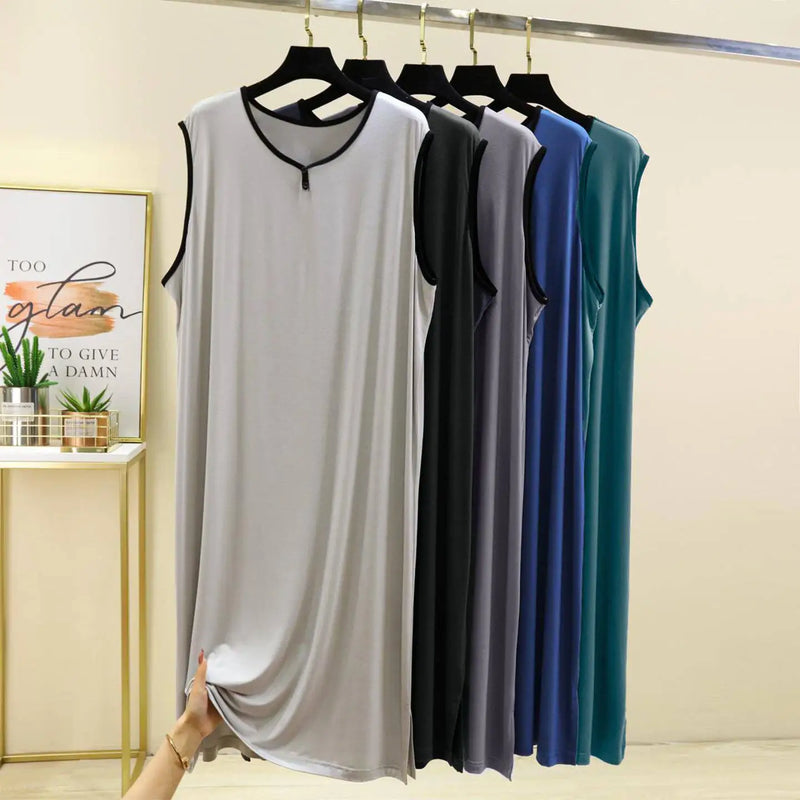 Cool Lightweight Modal Sleepwear Long One-Piece Robe for Men Summer Thin Breathable Naked Sleep Suit Home Comfortable Pajamas