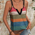 Summer Elegant Color Block Striped Vest for Women Casual Indie Folk V Neck Camis Vacation Sleeveless Tank Tops