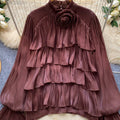 SINGREINY Autumn 3D Floral Chiffon Blouse Ruffle Full - View 5 | SAMAG