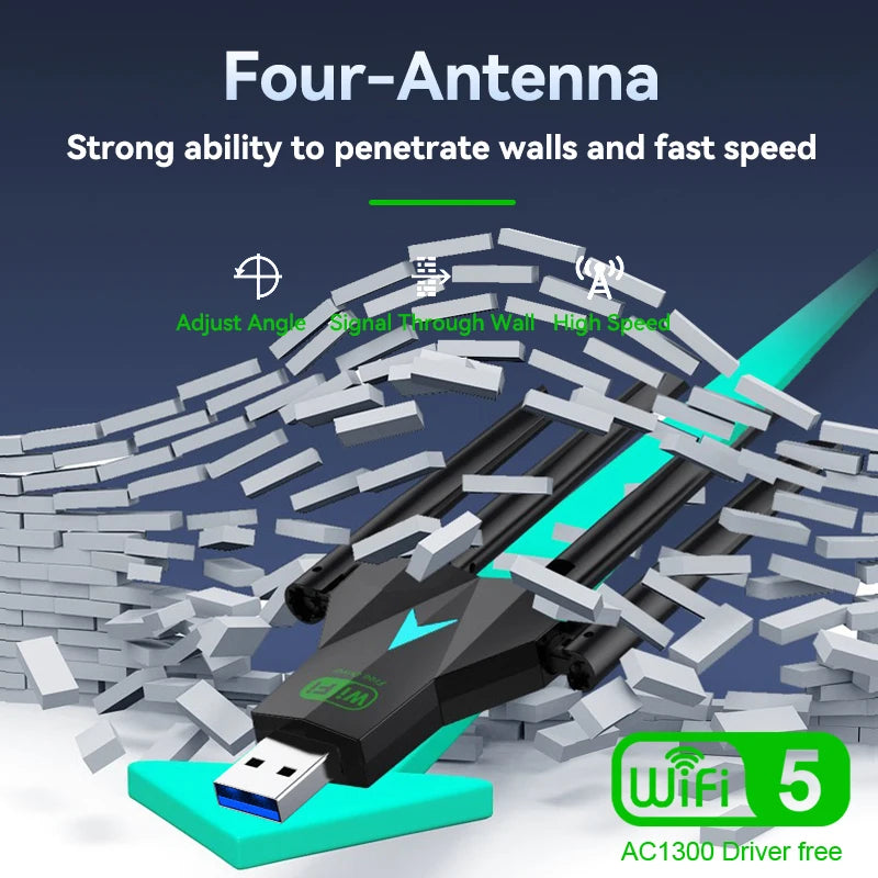 1300Mbps WiFi USB Adapter Dual Band 2.4G+5.8G Driver - free 4 Antennas 3.0 High - Speed Wireless Card - Visuel 5 | SAMAG