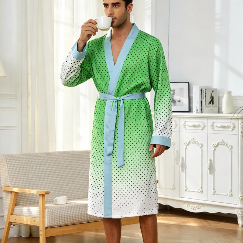 Men's lightweight quick-drying pajama bathrobe - 3D digital printing, non-fading design, stand-up collar and adjustable waistban