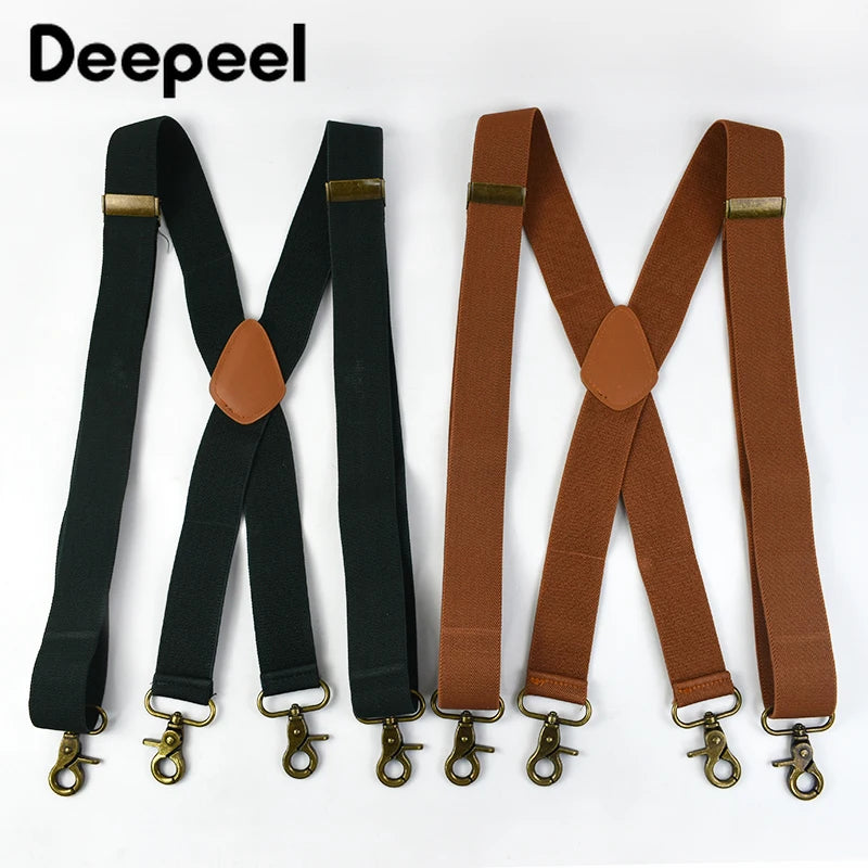 Deepeel 3.5*120cm Men's Adult Suspender X-Type Braces 4 Clips Hook Buckles Adjust Strap Elastic Belt Suspenders for Male Pants