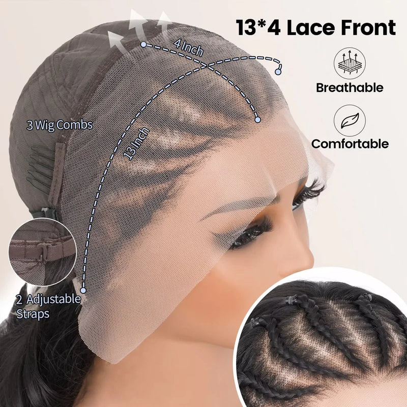 Kinky Curly Braided Wig With Baby Hair Natural Color Curly 13X4 Transparent Synthetic Lace Front Wigs Braid Wig For Black Women