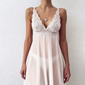Floral Lace Split Sexy Babydoll Semi-sheer Deep V Bow Ruffle Dress and Panties Underwear Sets Women's Erotic Lingerie Nightgown