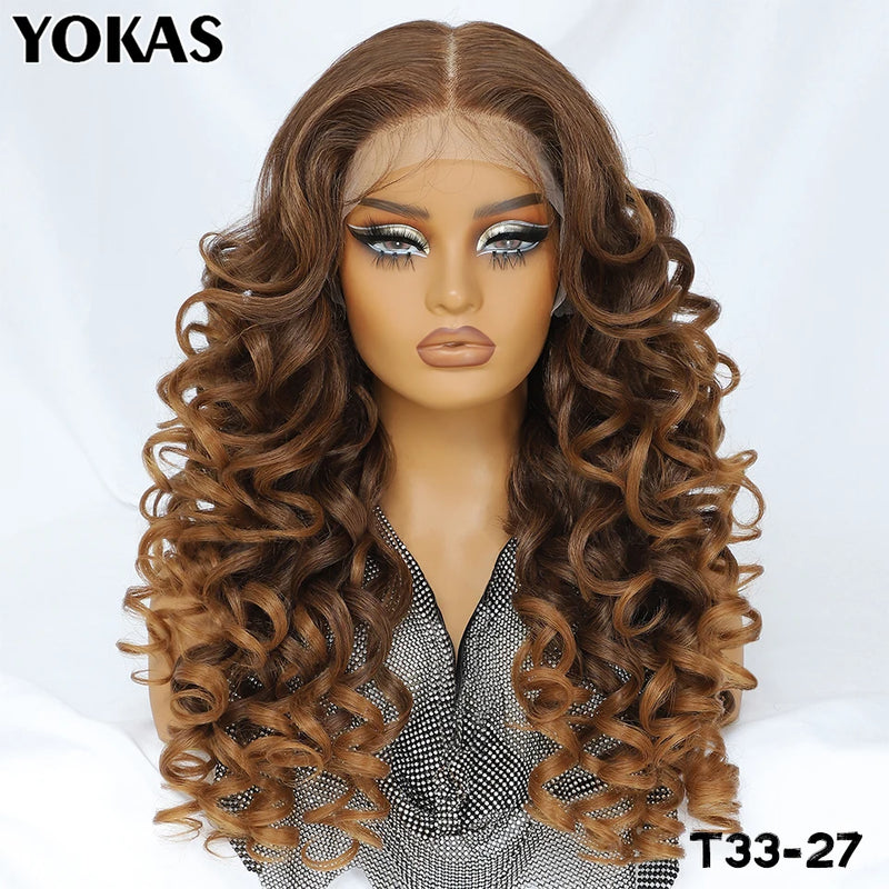 Latisha Lace Frontal Wigs Synthetic 24 Inch Loose Curl Pre Plucked Lace Frontal Wig For Women Highlight With Baby Hair 13X6 Wigs