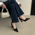 Spring French High Heels Black OL Single Shoes Classic Slip-On Chunky Women's Banquet Prom Dress Party Single Shoes Pumps New