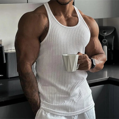 Men's Summer O-neck loose stripe gym Tank top Fitness | SAMAG