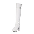 Double Row Metal Belt Buckle Side Zipper Round Toe Platform Ultra-High Thick Heel Over The Knee High Boots New Long Boots