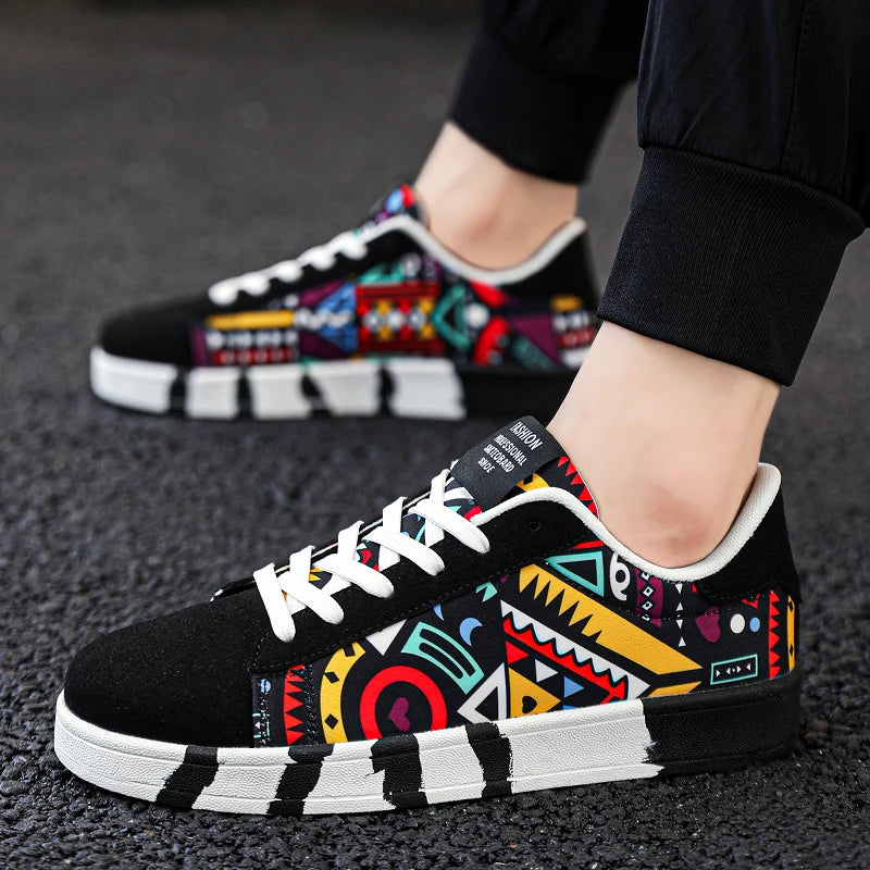 Summer Trendy Men's New Board Shoes Outdoor Non Slip Walking Men Sporty Shoe Canvas Pattern Casual Sneakers Male Zapatos