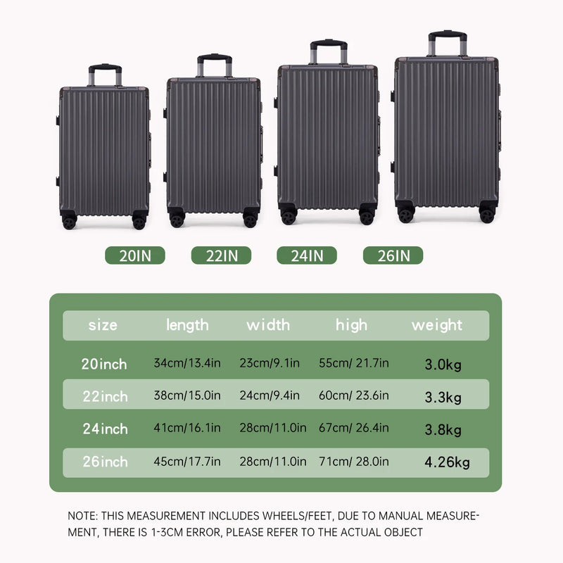 Trolley Luggage 20 24 26 28" Aluminum Frame Rolling Luggage Case USB Travel Suitcase on Wheels Combination Lock Carry on Luggage