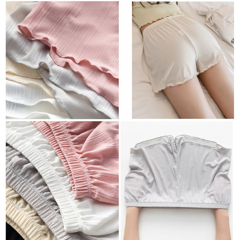 Women Safety Short Pants Summer Ice Silk Seamless Soft Shorts Casual Underskirt Pants Home Beach Elastic Waist Panties Underwear