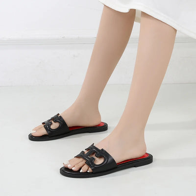 Women's slippers Roman flat heel non-slip elegant slimming look, breathable versatile flat bottom sandals shoes Summer