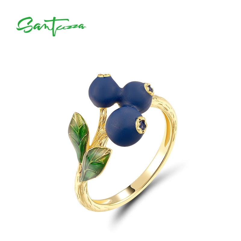 SANTUZZA Real 925 Silver Ring For Women Cute Fruits Blueberries & Pomegranate Birthday Gifts Delicate Fine - Visuel 6 | SAMAG