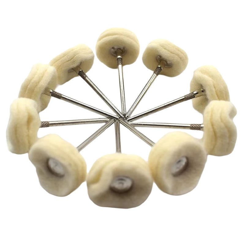 10PCS Jewelry Polishing Wheel Cloth Cotton Wool Brass Steel Wire Abrasive Brush For Rotary Tools 2.35 Shank