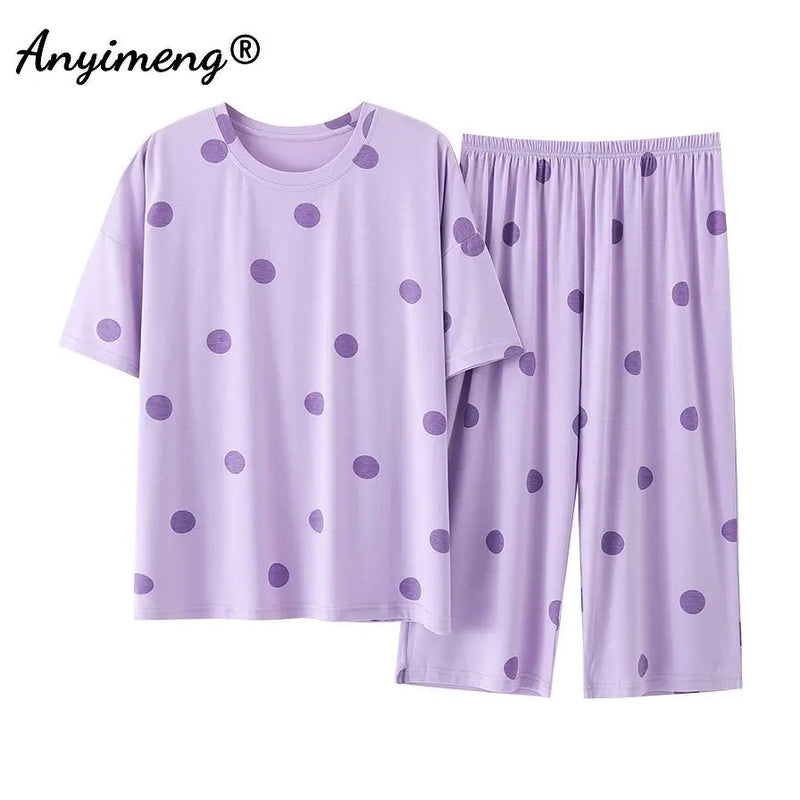 Plus Size Women's Capri Pants Pajamas Sets Polka Dot | SAMAG