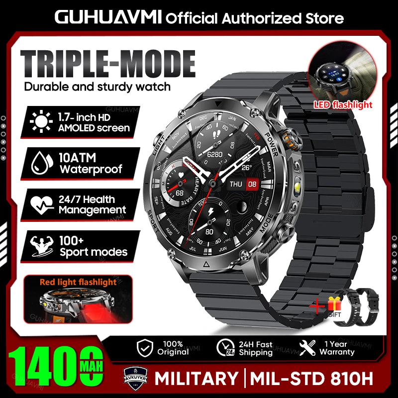TANK Ultra 1400mAh Battery Military Smart Watch 10ATM Waterproof Heart Rate Tactical LED Flashlight Men - Visuel 14 | SAMAG