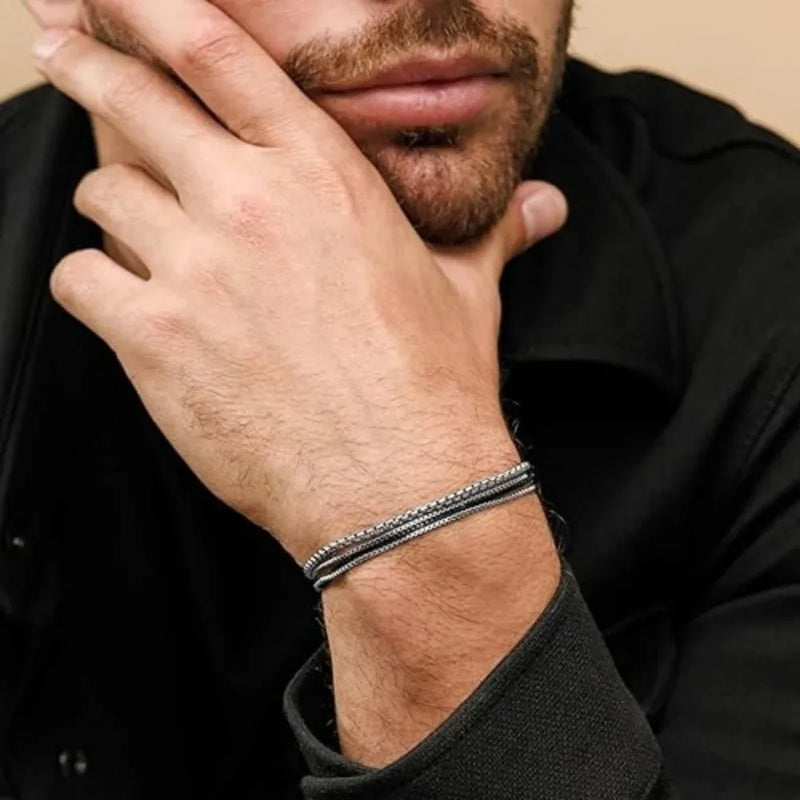 4pcs Men's Chain Bracelets,Stainless Steel Adjustable Box Chain Wristband,Stylish European Male Jewelry Gifts