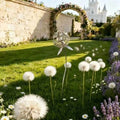 Rustic Metal Dandelion Garden Decor, Silver Wrought Iron Flower Stake, Durable Outdoor Art Sculpture for Patio, Yard & Landscape