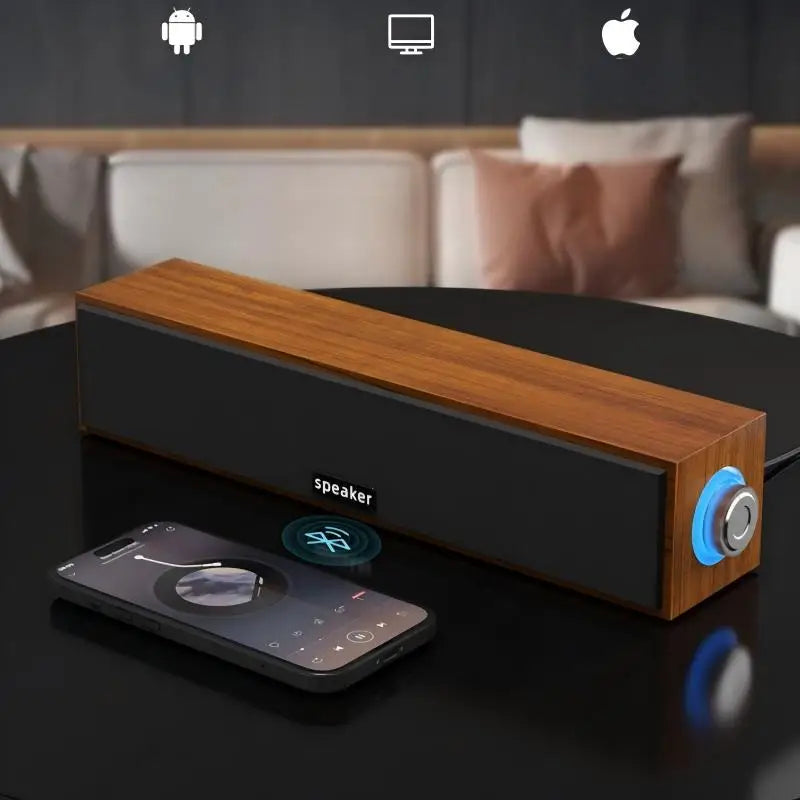 6W Wired & Bluetooth Soundbar E3090 Home Desktop Computer Speakers Dual-Speaker System Subwoofer Sound Hole USB Port 3.5mm Audio